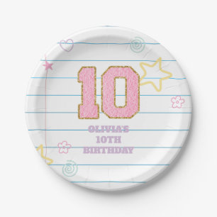 Prato De Papel Caderno de varsity preppy pastel com remendo de an