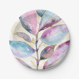 Prato De Papel Caderno Espiral de Folhas Botânicas em Aquarela Pa
