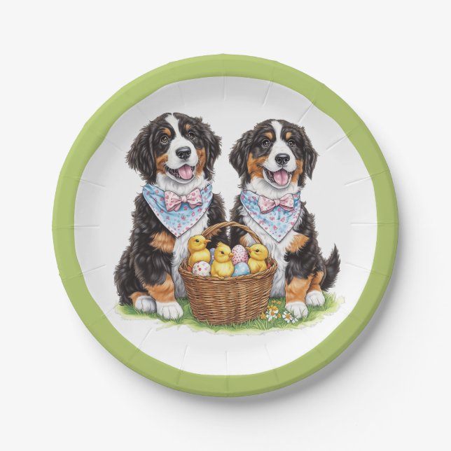 Prato De Papel Cães Berneses de Montanha de Páscoa (Frente)