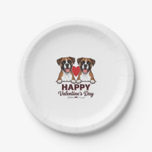 Prato De Papel Cães Boxer Feliz Dia dos Namorados Vintage