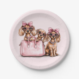 Prato De Papel Cães de Dachshund Fashionáveis, Bolsa Rosa