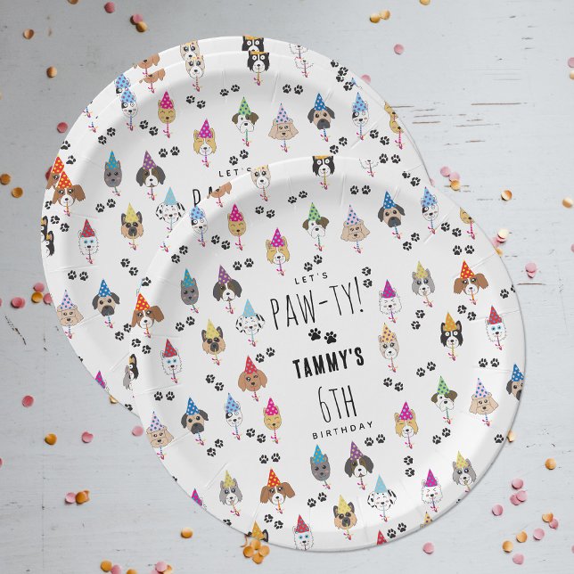 Prato De Papel Cães de Festa de Aniversário Muito Bons (Pawty Cute Birthday Party Dogs Paper Plates)