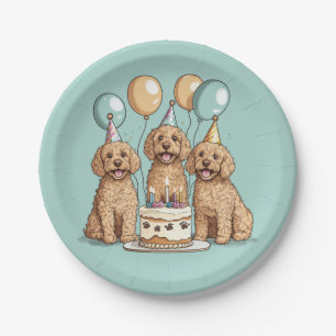 Prato De Papel Cães de Goldendoodle de Aniversário