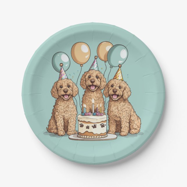 Prato De Papel Cães de Goldendoodle de Aniversário (Frente)