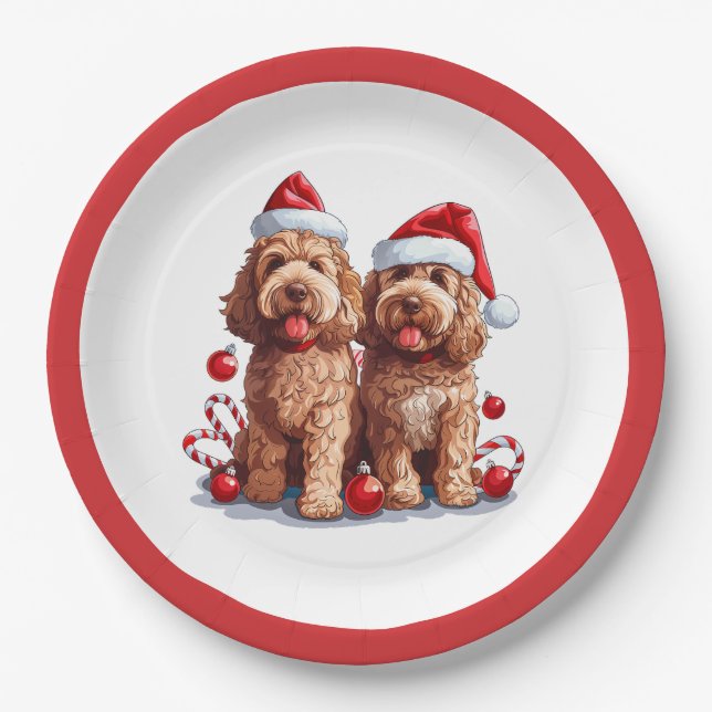 Prato De Papel Cães de Goldendoodle de Natal (Frente)