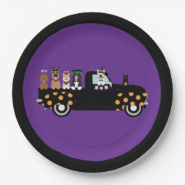 Prato De Papel Cães De Halloween Num Caminhão De Recepção