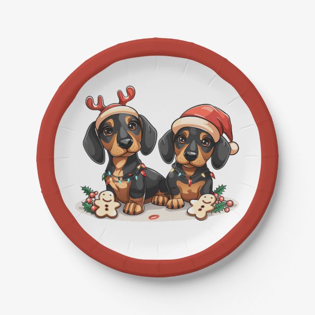 Prato De Papel Cães de Natal Dachshund (Frente)