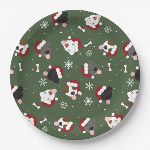 Prato De Papel Cães de Papai Noel no Verde
