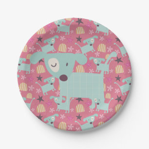 Prato De Papel Cães, Estrelas e Flores