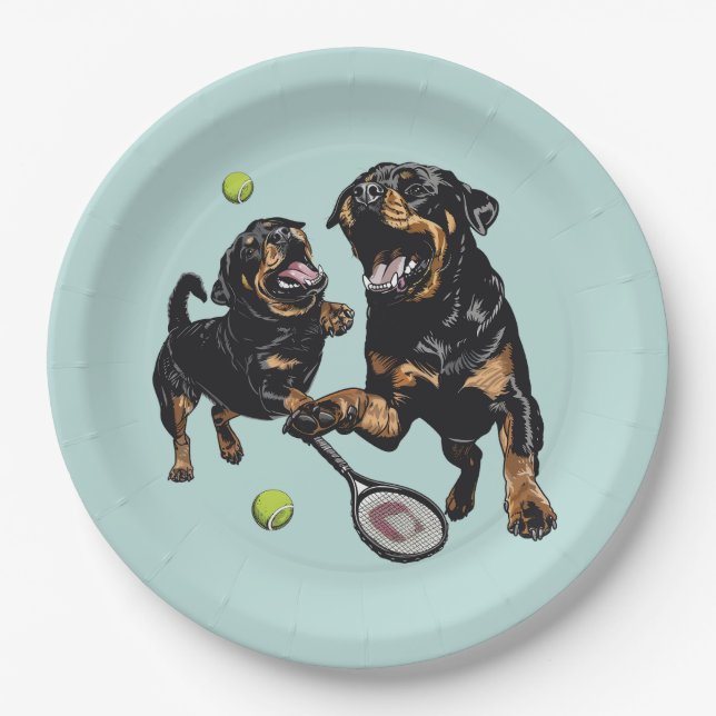 Prato De Papel Cães giratórios em branco tocando Tênis (Frente)