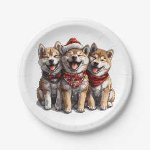 Prato De Papel Cães Papais noeis de Shiba Inu de Natal
