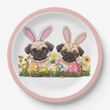 Cães Pug de Páscoa com Orelhas de Coelho
