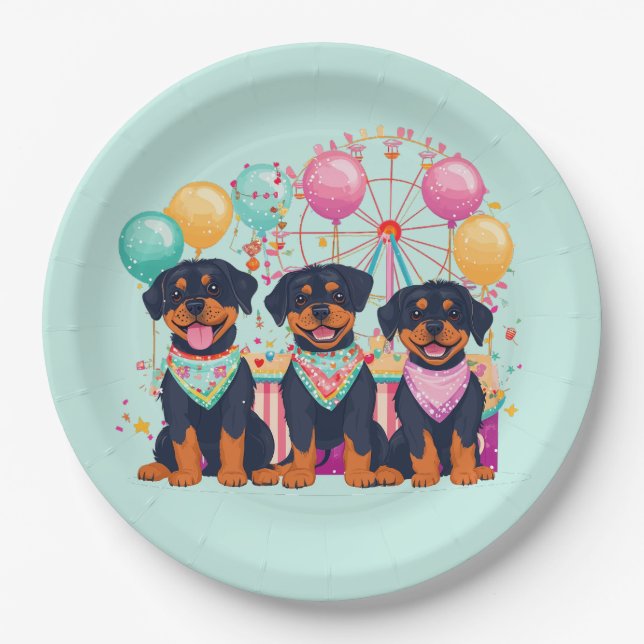 Prato De Papel Cães Rottweiler Num Carnaval (Frente)
