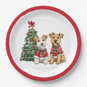Prato De Papel Cães Terrier Fox Terrier do Welsh Wire de Natal