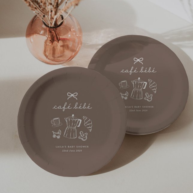 Prato De Papel Café Bebe Café em Casa Chá de Bebê Espresso (Zazzle Cafe Bebe Home Coffee Baby Shower Espresso Paper Plates)