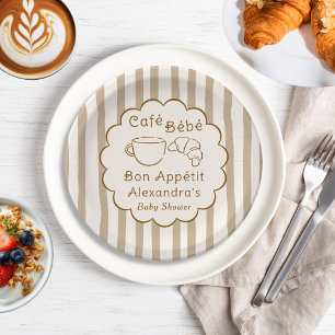 Prato De Papel Café Bebe Café Francês Personalizado Chá de Bebê