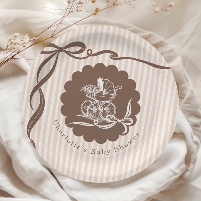Prato De Papel Cafe Bebe Coffee Bow Baby Stroller Baby Shower (Criador carregado)