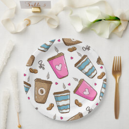Prato De Papel Café, Café Feijão, Corações, Café Lover