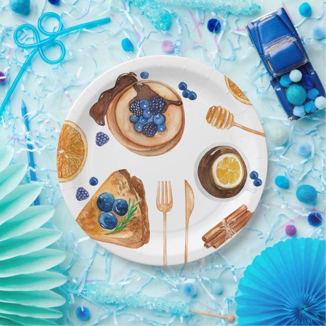 Prato De Papel Café da Manhã de Bela Bela Cozinha de Pancakes Mod (Festa)