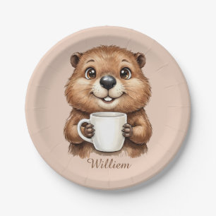 Prato De Papel Café da Manhã Personalizado de Esquilo de Madeira 