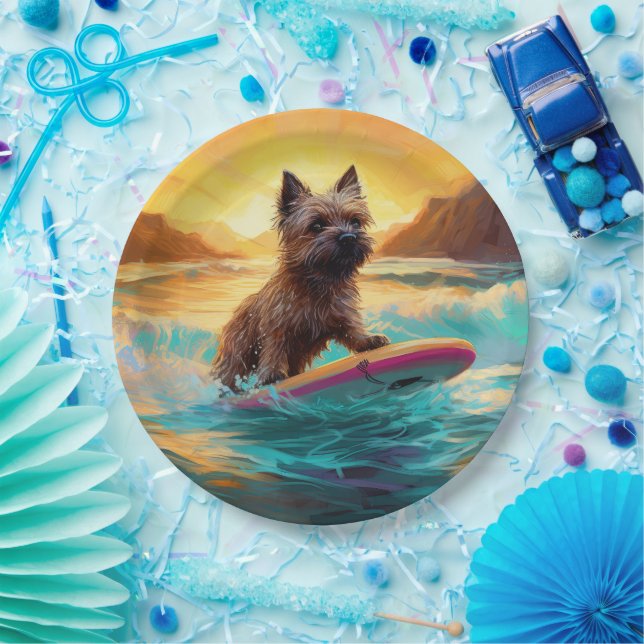 Prato De Papel Cairn Terrier Beach Surfing Painting (Festa)