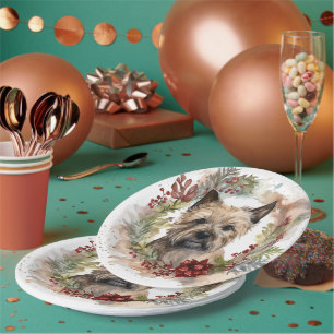 Prato De Papel Cairn Terrier Christmas Wreath Festivo Pup
