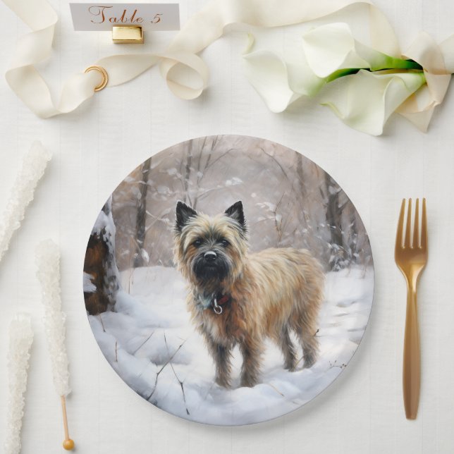 Prato De Papel Cairn Terrier Deixe-o nevar no Natal