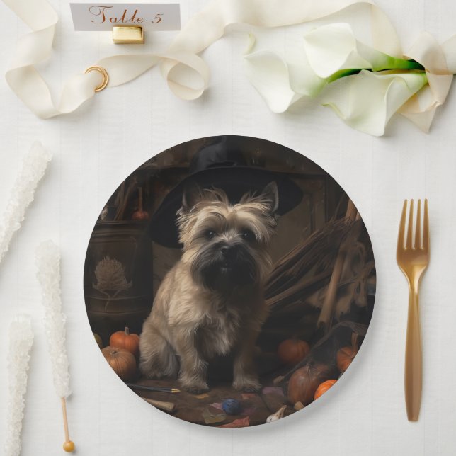 Prato De Papel Cairn Terrier Pumpkins Halloween Scary (Casamento)