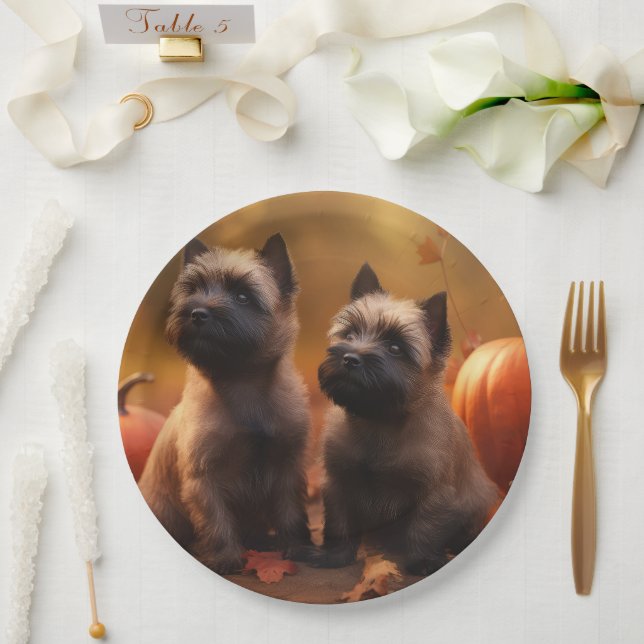 Prato De Papel Cairn Terrier Puppy Autumn Delight Pumpkin (Casamento)
