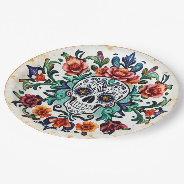 Prato De Papel 💀 🎉 Calavera Carousel Día de los Muertos (Inclinado)