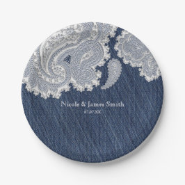 Prato De Papel Calça Jeans e Renda Branca Elegante Casamento de N