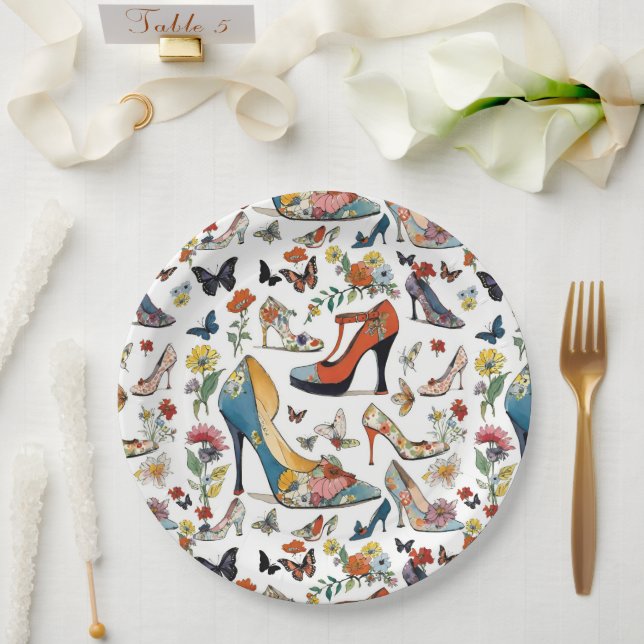 Prato De Papel Calçados Florais de Alto Céu Flores Borboletas (Casamento)