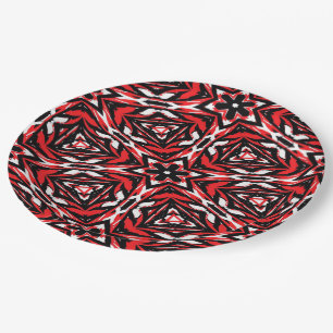 Prato De Papel Caleidoscópio Negro, Branco e Vermelho