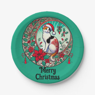 Prato De Papel Calico Cat Natal