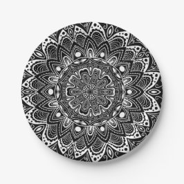 Prato De Papel Calidoscópio preto e branco