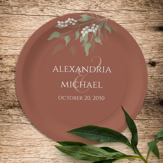 Prato De Papel Caligrafia de Casamento de Terracotta Simples Mini (Criador carregado)
