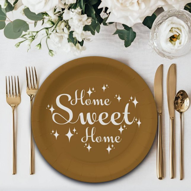 Prato De Papel Caligrafia festiva e estrelas 'Casa doce' (Criador carregado)