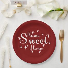 Prato De Papel Caligrafia festiva e estrelas 'Casa doce'