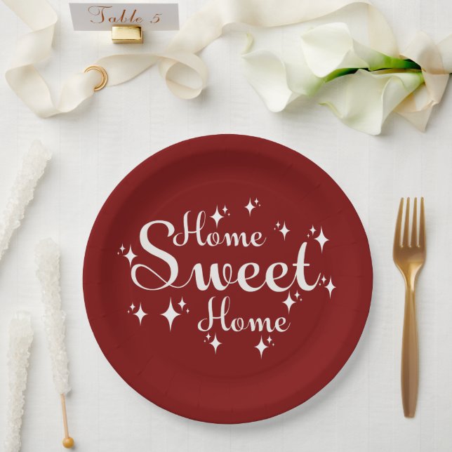 Prato De Papel Caligrafia festiva e estrelas 'Casa doce' (Casamento)
