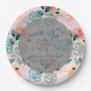 Prato De Papel Caligrafia Floral Elegante Blush Rosa