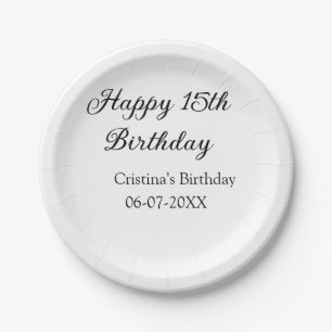 Prato De Papel caligrafia simples e feliz aniversário de 15