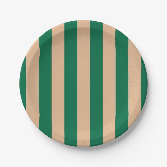 Prato De Papel Camel Beige & Classic Green Stripe (Frente)