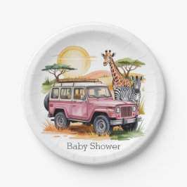 Prato De Papel Caminhão cor-de-rosa com Chá de fraldas Safari