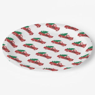 Prato De Papel Caminhão vermelho e placa de árvore