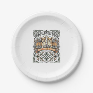 Prato De Papel Camisa de Amante de Corgi Gravura Vintage Desenho