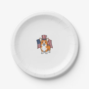 Prato De Papel Camisa de Corgi Patriota com Desenho de Gravura Vi