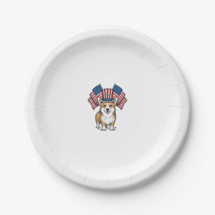 Prato De Papel Camisa de Corgi Patriótico com Desenho de Gravação