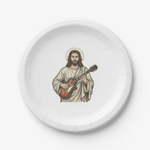 Prato De Papel Camisa de desenho de gravura de guitarrista sagrad