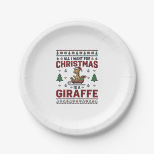 Prato De Papel Camisa de Natal Funny Giraffe Sleigh Des
