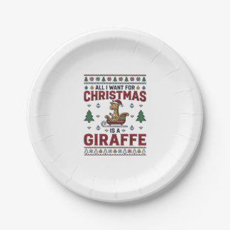 Prato De Papel Camisa de Natal Funny Giraffe Sleigh Des